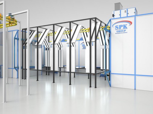 Линия окраски жидкими ЛКМ Линия для окраски жидкими красками от SPK GROUP для сельхозтехники