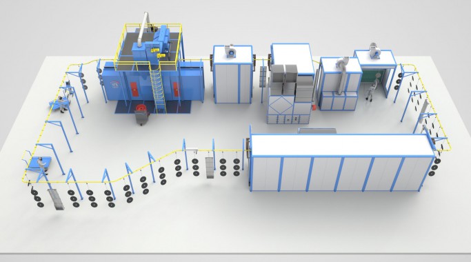Автоматическая конвейерная линия для подготовки и окраски деталей сельхозтехники SPK