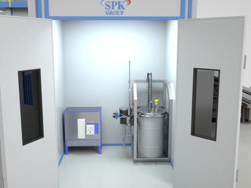 Роботизированная камера окраски SPK для окраски паллет ОСП и ЛДСП Роботизированная камера окраски SPK для окраски паллет ОСП и ЛДСП