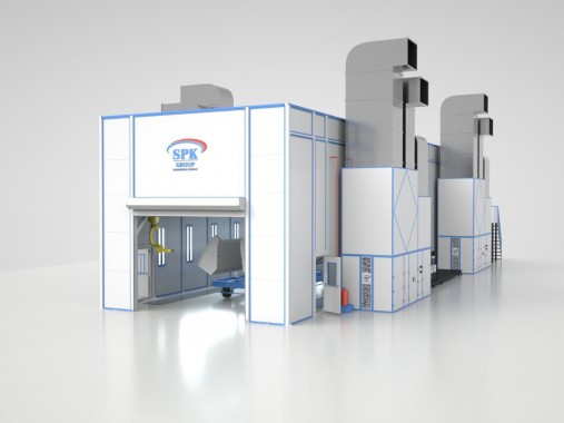 Камера окраски роботом компонентов сельхозтехники SPK Камера окраски компонентов сельскохозяйственной техники SPK GROUP