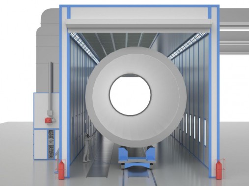 Комплекс оборудования SPK подготовки и покраски поверхности секций башен ВЭС Комплекс оборудования SPK подготовки и покраски поверхности секций башен ВЭС SPK GROUP