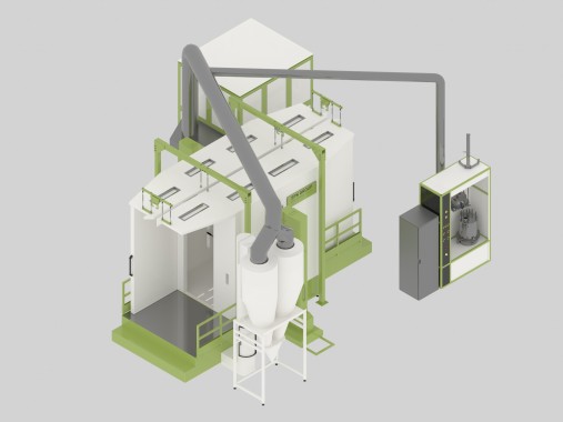 Линия порошковой окраски с монорельсовым конвейером для систем водоочистки Линия SPK GROUP порошковой окраски с монорельсовым конвейером для систем водоочистки