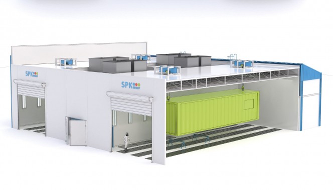 Двухсекционная окрасочно-сушильная камера SPK-SCB-26.24.10. уличного исполнения