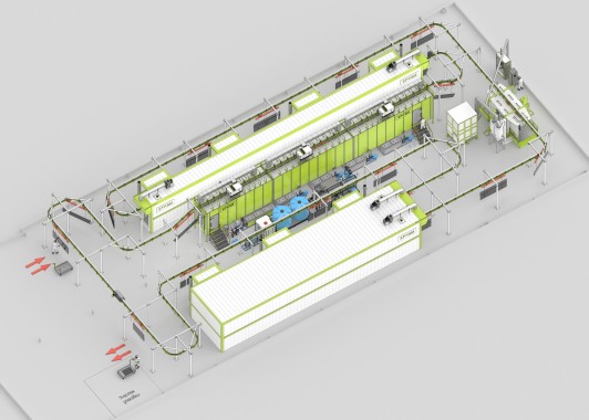 Автоматическая линия порошковой окраски с монорельсовым конвейером и химической подготовкой поверхности SPK Автоматическая линия порошковой окраски SPK GROUP с монорельсовым конвейером и химической подготовкой поверхности