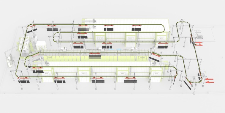 Автоматическая линия порошковой окраски с монорельсовым конвейером и химической подготовкой поверхности SPK Автоматическая линия порошковой окраски SPK GROUP с монорельсовым конвейером и химической подготовкой поверхности