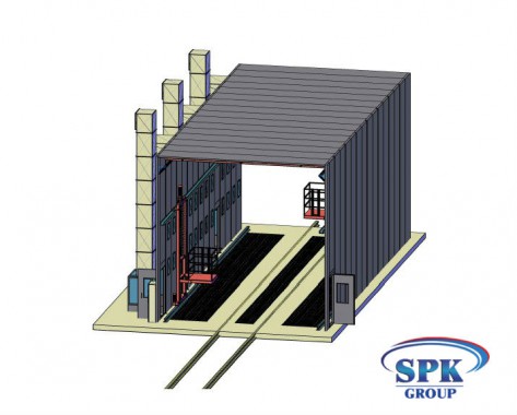 Окрасочно-сушильная камера для сварных металлоконструкций с тележкой SPK 16x7x6 Окрасочно-сушильная камера для сварных металлоконструкций с тележкой SPK GROUP