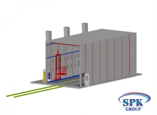 Окрасочно-сушильная камера для сварных металлоконструкций с тележкой SPK 16x7x6 Окрасочно-сушильная камера для сварных металлоконструкций с тележкой SPK GROUP
