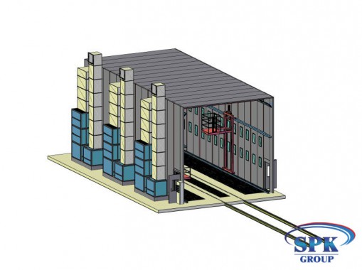 Окрасочно-сушильная камера для сварных металлоконструкций с тележкой SPK 16x7x6 Окрасочно-сушильная камера для сварных металлоконструкций с тележкой SPK GROUP