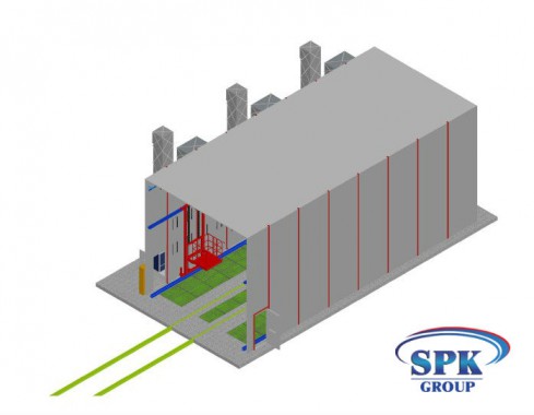 Окрасочно-сушильная камера для сварных металлоконструкций с тележкой SPK 16x7x6 Окрасочно-сушильная камера для сварных металлоконструкций с тележкой SPK GROUP