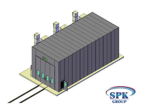 Окрасочно-сушильная камера для сварных металлоконструкций с тележкой SPK 16x7x6 Окрасочно-сушильная камера для сварных металлоконструкций с тележкой SPK GROUP