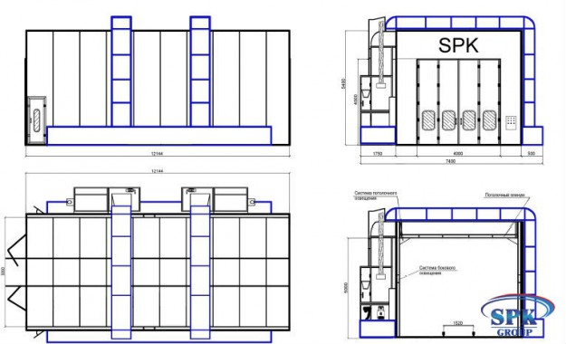 Окрасочно-сушильная камера для сварных металлоконструкций SPK 12x5x5 Окрасочно-сушильная камера для сварных металлоконструкций SPK GROUP