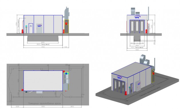 Покрасочно-сушильная камера для легковых автомобилей и деталей кузова SPK-8.4.4 Покрасочно-сушильная камера для легковых автомобилей и деталей кузова SPK GROUP