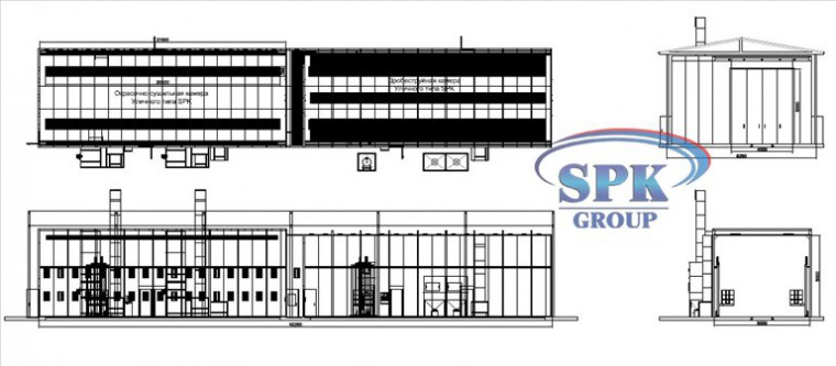 Дробеструйная камера, совмещенная с окрасочно-сушильной уличного исполнения SPK-42.5.5 Дробеструйная камера, совмещенная с окрасочно-сушильной уличного исполнения SPK GROUP