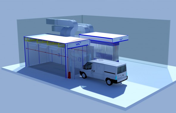 Комплекс подготовки и окраски для коммерческой техники SPK-8.4.8 Проект оборудования SPK GROUP для окраски коммунальных машин