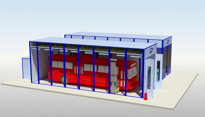 Комплекс для подготовки и окраски автобусов и троллейбусов SPK-16.5.5 Комплекс оборудования SPK GROUP для подготовки и окраски автобусов