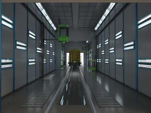 Окрасочно-сушильная камера проходного типа SРК - 36.6.7 Интерьер камеры окраски для жд техники SPK GROUP