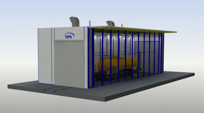 Окрасочно-сушильная камера проходного типа уличного исполнения SPK-18.11.8. Проходная уличная камера окраски SPK GROUP