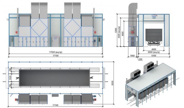 Окрасочно-сушильная камера проходного типа SРК - 17.6.6 Камера окраски проходного типа от SPK GROUP