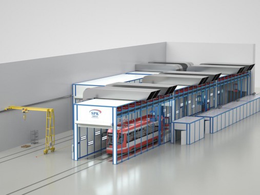 Комплекс подготовки, покраски и сушки SPK для корпусов трамваев Подготовка, покраска и сушка кузовов трамваев SPK GROUP